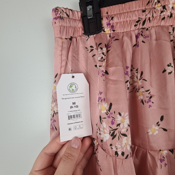 Time and Tru Women's Printed Tiered Elastic Waist Midi Skirt M Dusty Rose Floral - Picture 10 of 11